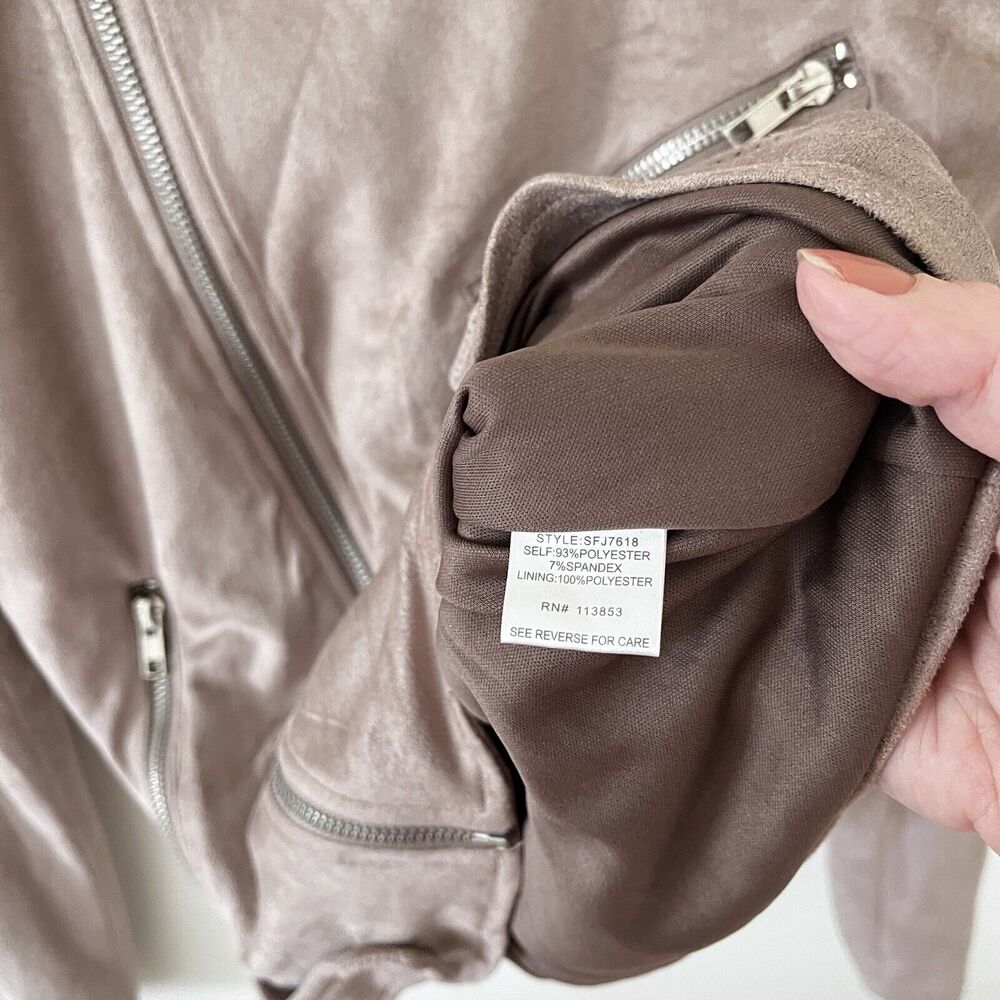 Pixley Faux Suede Moto Jacket Womens Cropped Full Zip Pockets Lined Beige Medium - Picture 4 of 7